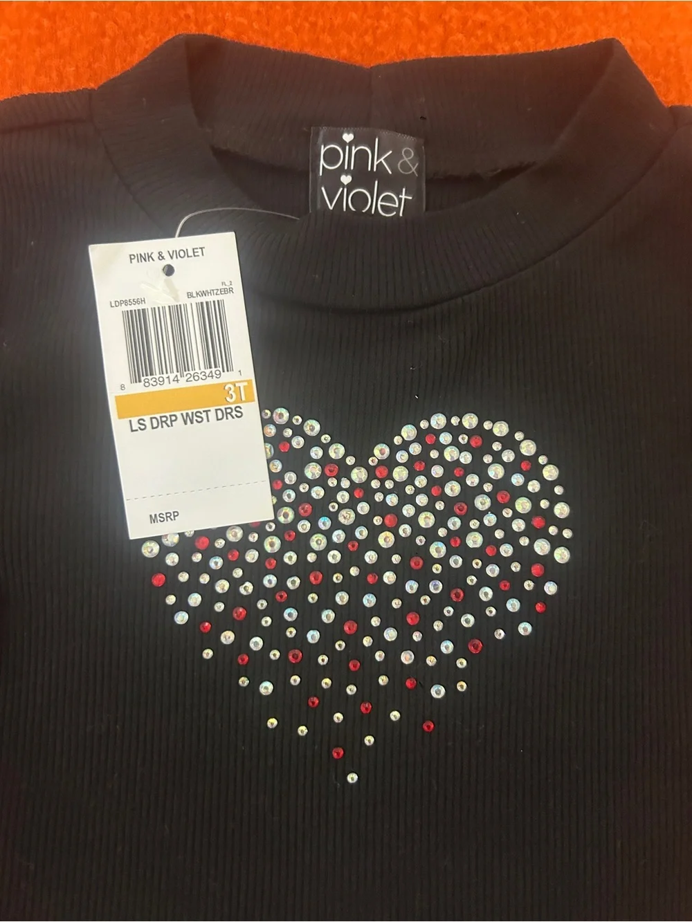 Velvet Black Long-Sleeve Top with Zebra Skirt and Pink Heart Belt ( one piece)